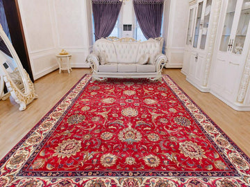 handmade Medallion, Traditional Tabriz Red Beige Hand Knotted RECTANGLE 100% WOOL area rug 10x13